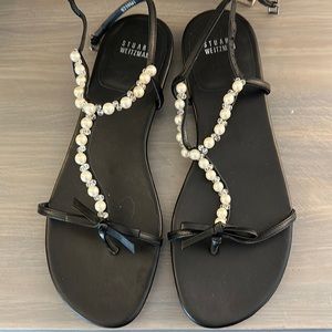 Stuart weitzman 8.5 Narrow sandals new black with pearl and beads